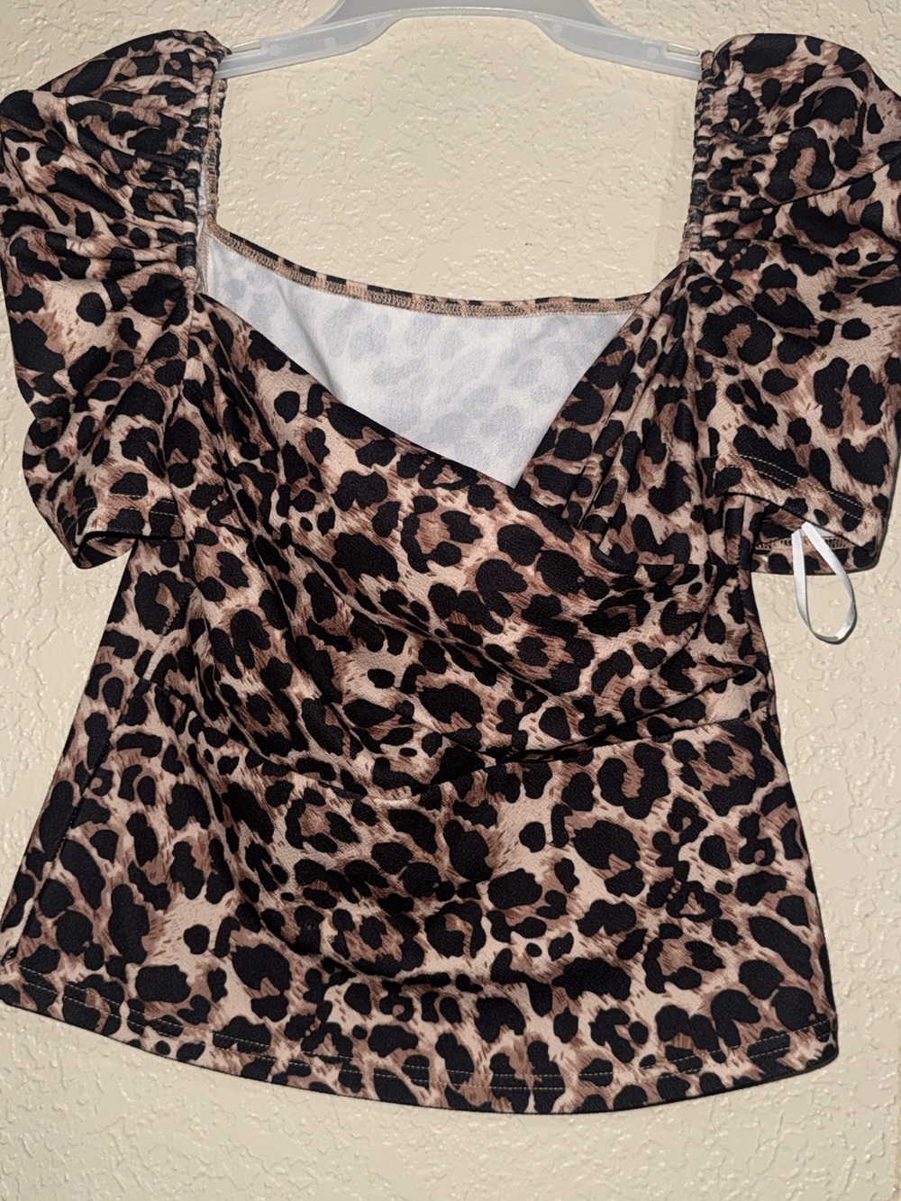 SHEIN Leopard Print Puff Sleeve Blouse - Black & Brown